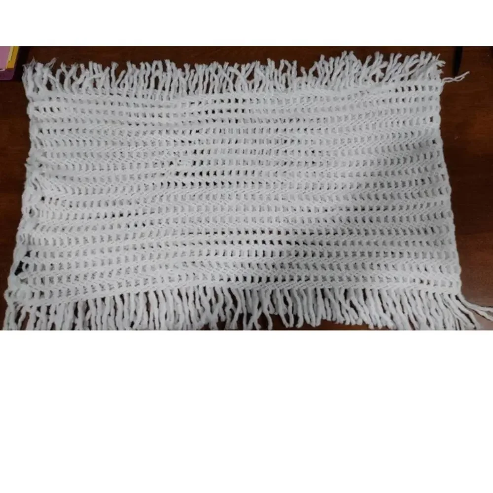Charlotte Daniel Open Knit‎ Infinity Scarf with Fringes, Cream
